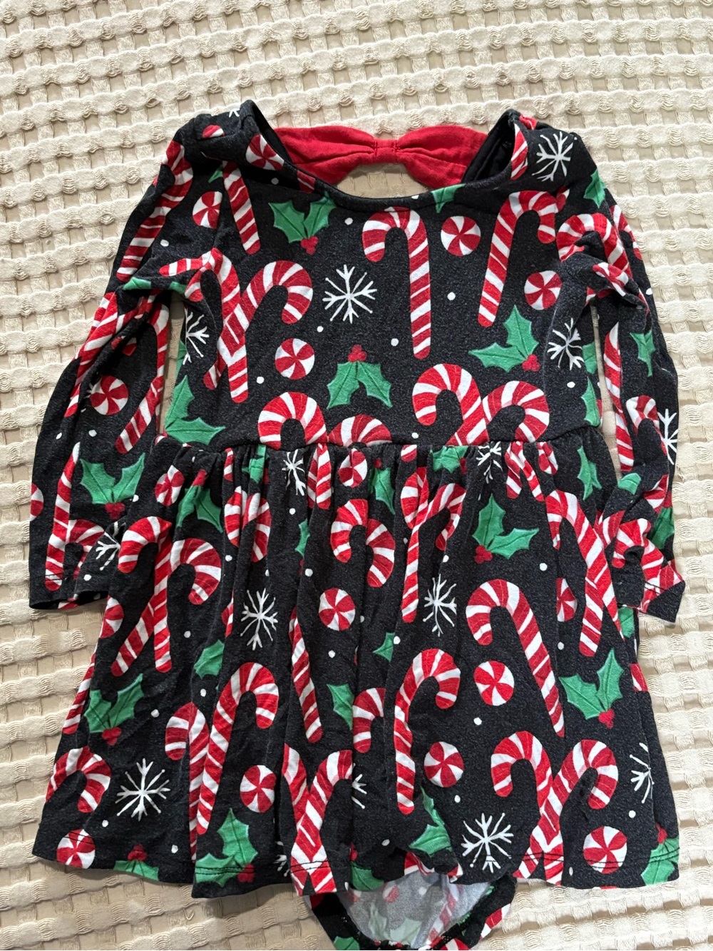 Little Sleepies Black Holiday Candy Cane & Peppermint Long Sleeve Dress